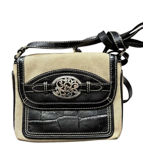 Brighton Canvas & Croc Embossed Leather Crossbody Purse - Picture 1 of 12